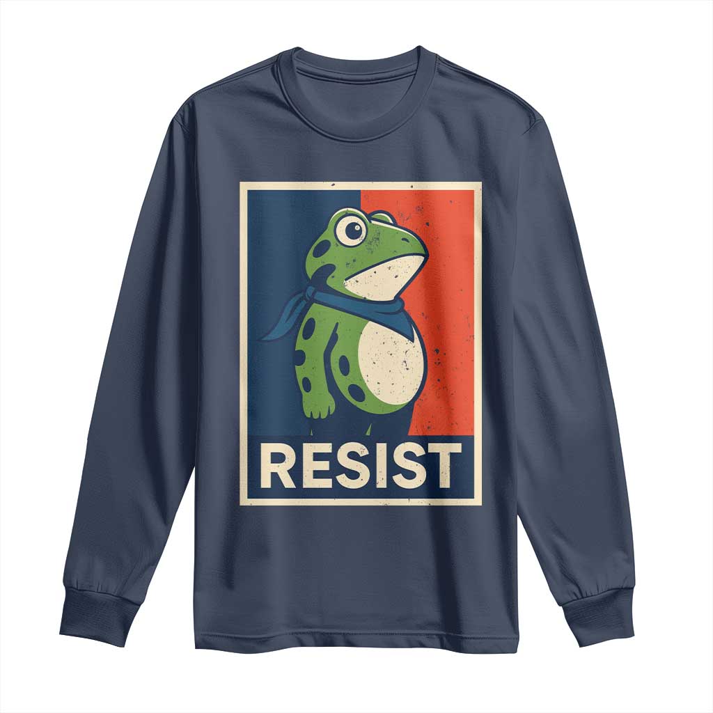Portland 2025 Protest Long Sleeve Shirt Frog Resist Against Pepper Spray TS02 Navy Print Your Wear