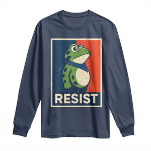 Portland 2025 Protest Long Sleeve Shirt Frog Resist Against Pepper Spray TS02 Navy Print Your Wear