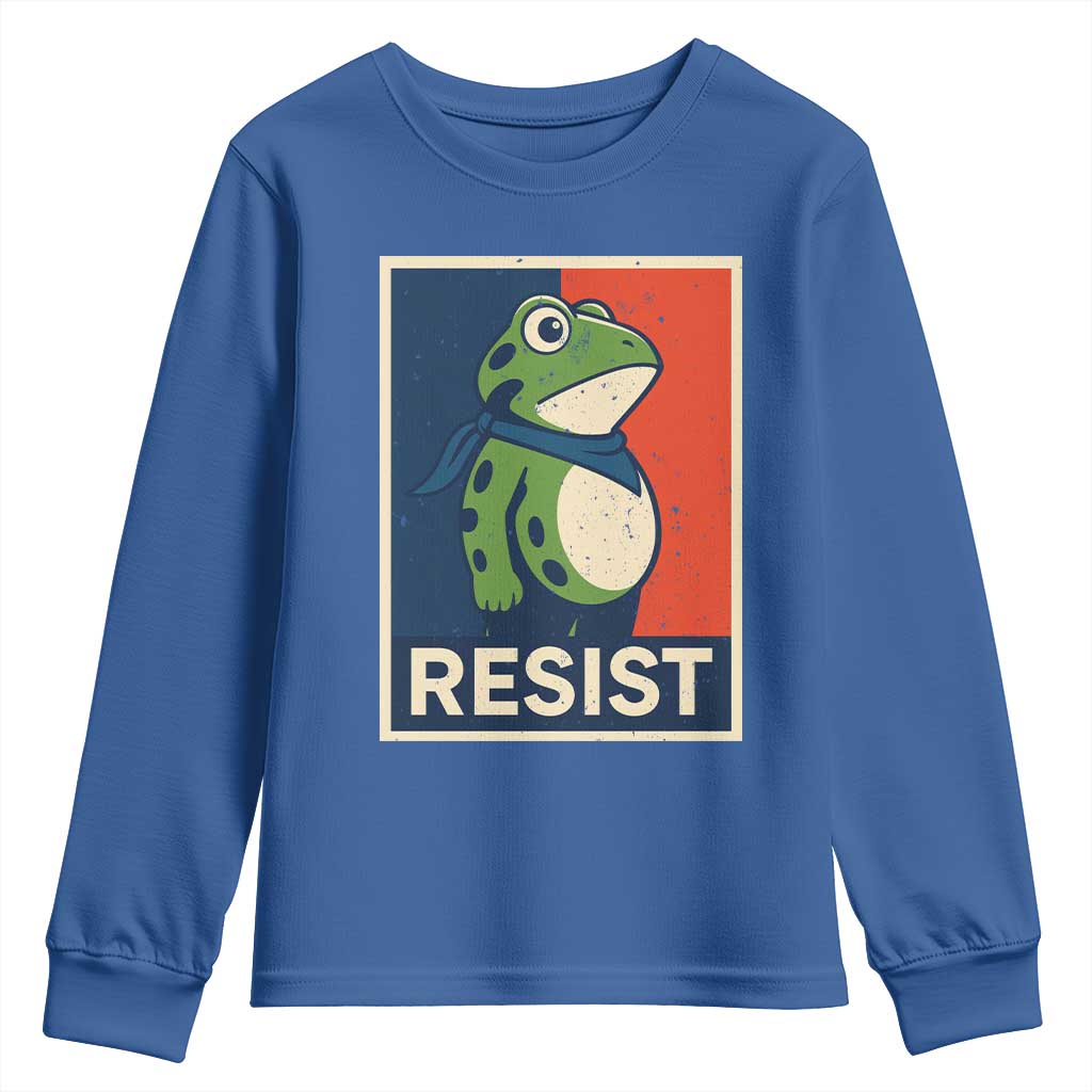 Portland 2025 Protest Youth Sweatshirt Frog Resist Against Pepper Spray TS02 Royal Blue Print Your Wear