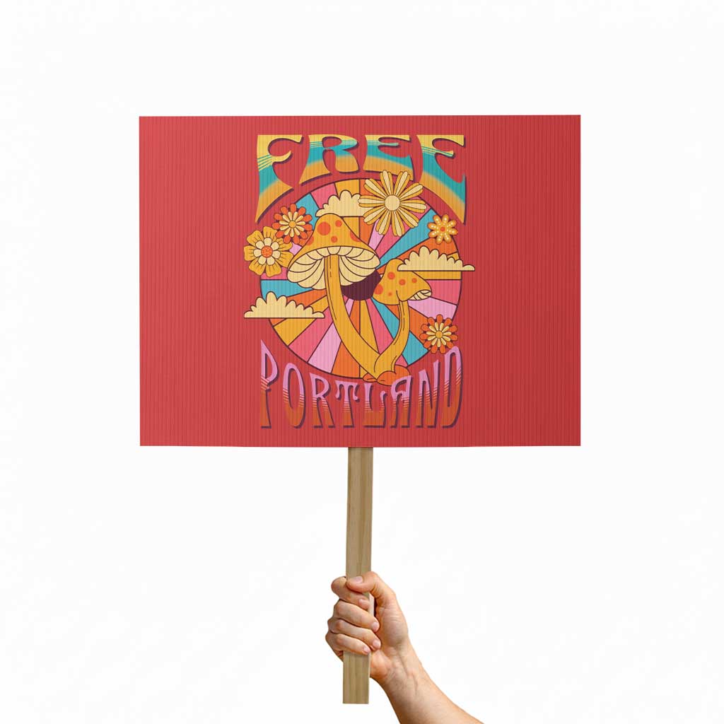Retro Free Portland Patriotic Protest Sign Oregon Freedom Trippy 70s Mushroom Graphic TS02 Horizontal 18
