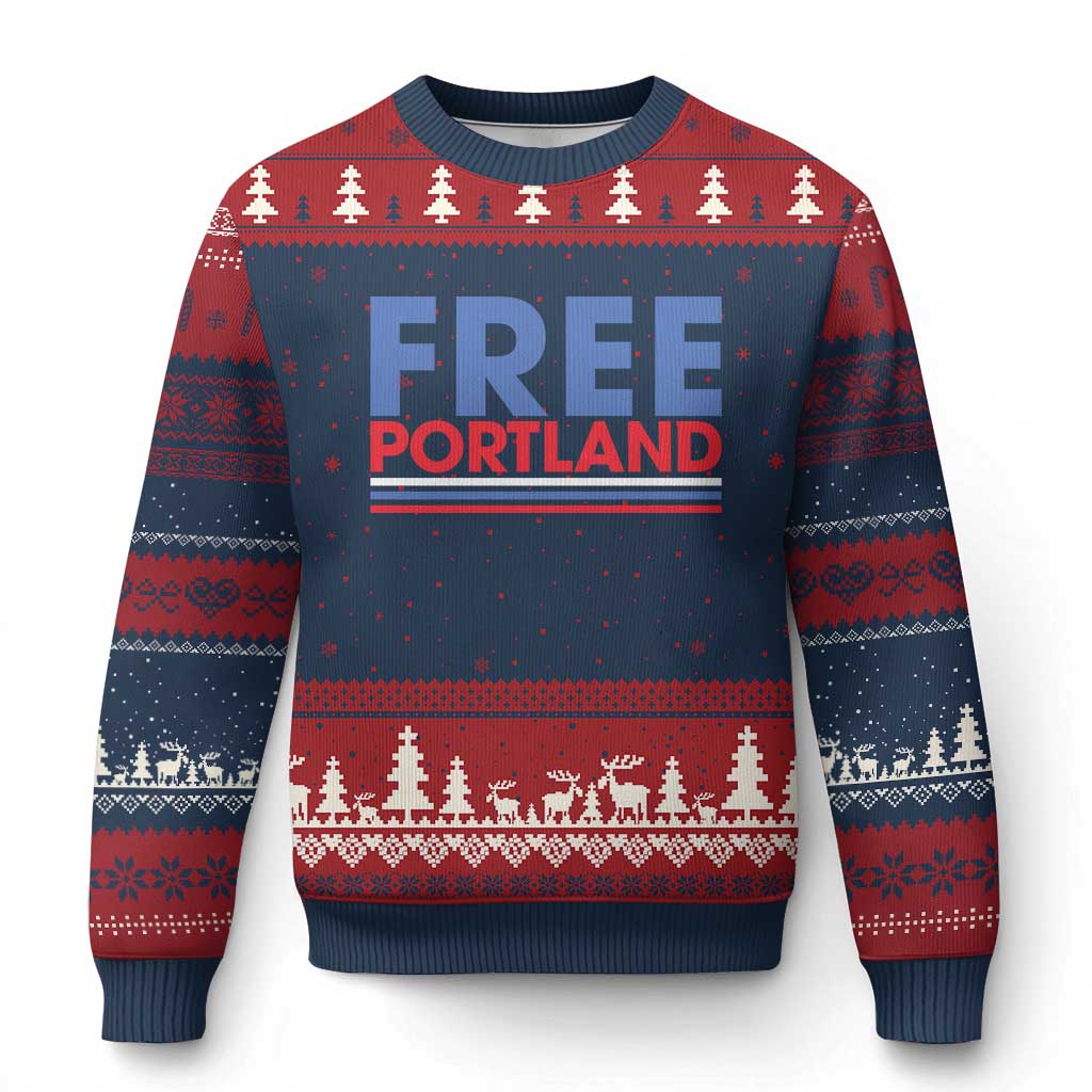 Free Portland Bold Patriotic Ugly Christmas Sweater Red White and Blue Protest Statement TS02 Navy Red Print Your Wear