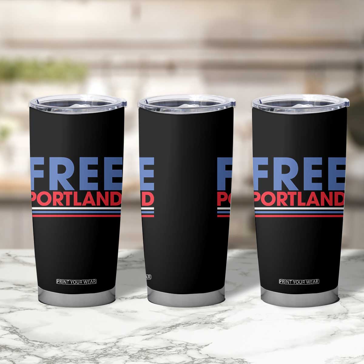Free Portland Bold Patriotic Tumbler Cup Red White and Blue Protest Statement TS02 Print Your Wear
