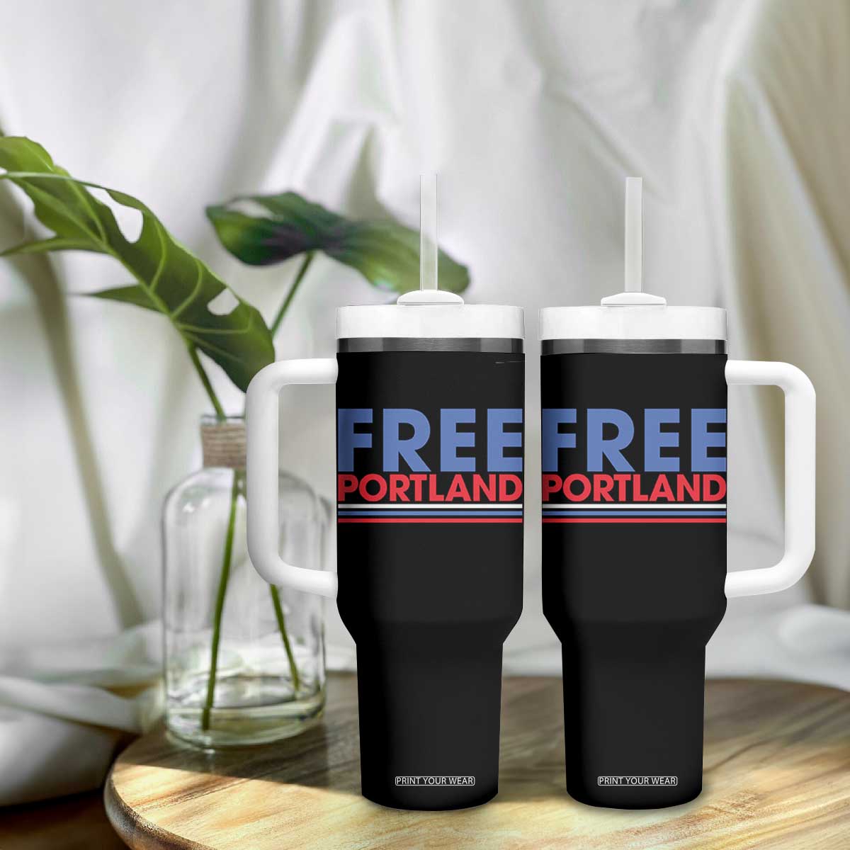 Free Portland Bold Patriotic Tumbler With Handle Red White and Blue Protest Statement TS02 Print Your Wear