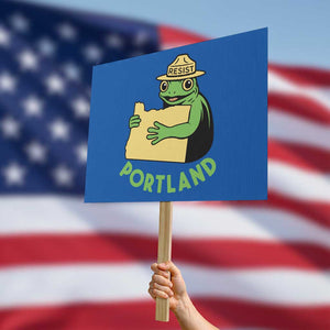 Portland Frog Resist Protest Sign Oregon Map Vintage Graphic TS02 Horizontal 18" x 24" Blue Print Your Wear