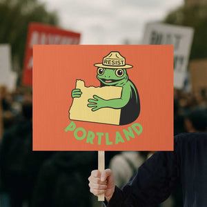 Portland Frog Resist Protest Sign Oregon Map Vintage Graphic TS02 Horizontal 18" x 24" Orange Print Your Wear
