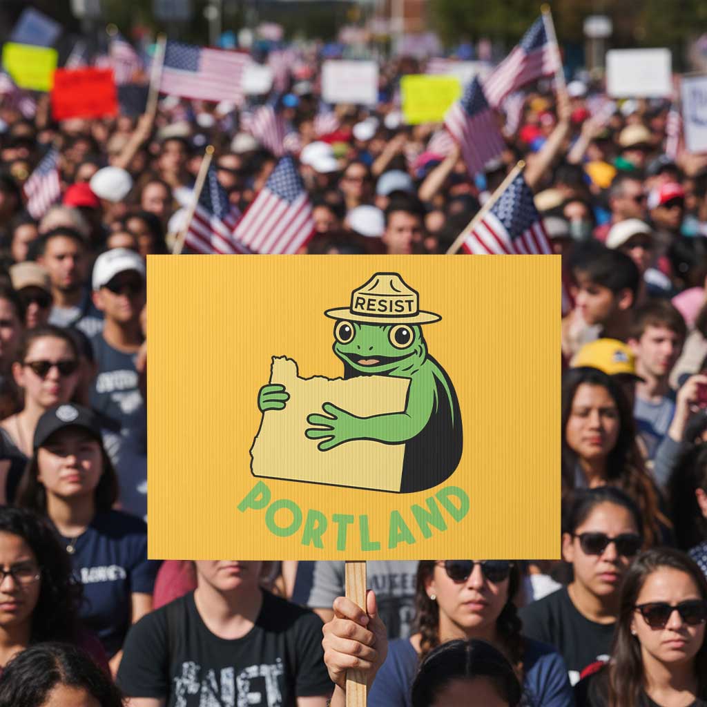 Portland Frog Resist Protest Sign Oregon Map Vintage Graphic TS02 Horizontal 18
