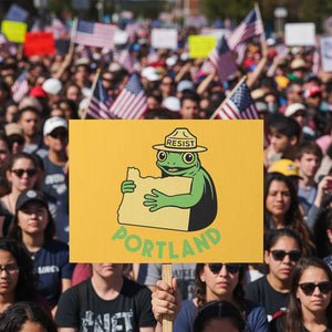 Portland Frog Resist Protest Sign Oregon Map Vintage Graphic TS02 Horizontal 18" x 24" Yellow Print Your Wear