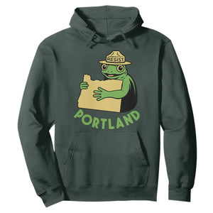 Portland Frog Resist Hoodie Oregon Map Vintage Graphic TS02 Dark Forest Green Print Your Wear