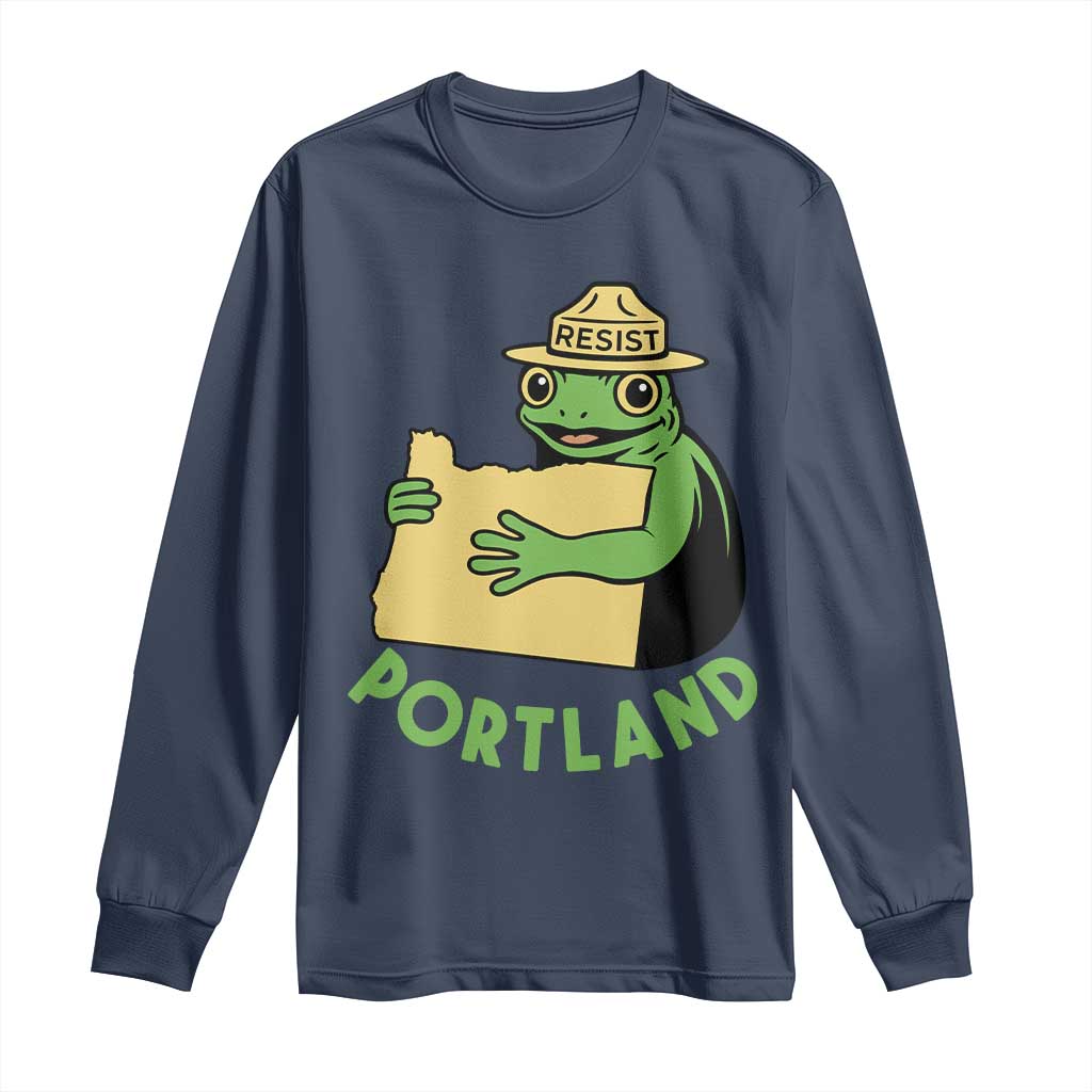 Portland Frog Resist Long Sleeve Shirt Oregon Map Vintage Graphic TS02 Navy Print Your Wear