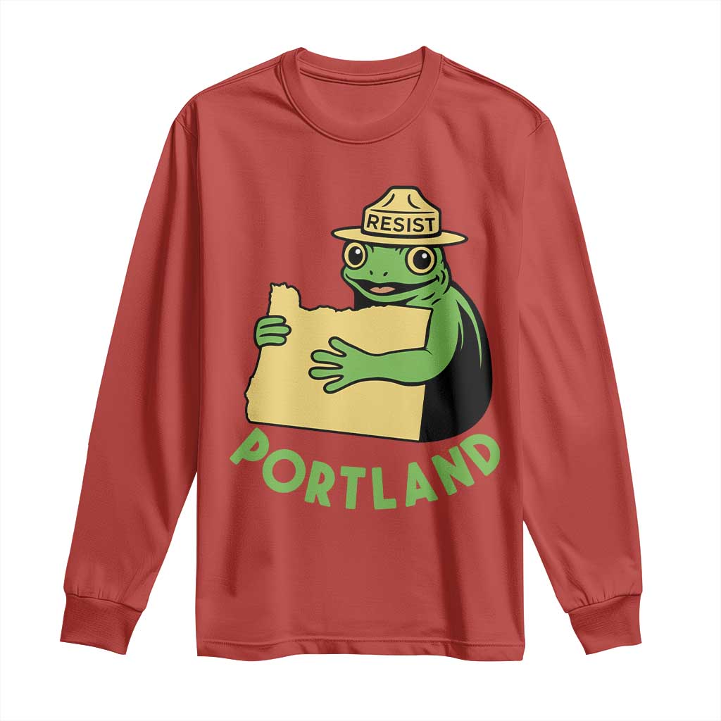 Portland Frog Resist Long Sleeve Shirt Oregon Map Vintage Graphic TS02 Red Print Your Wear