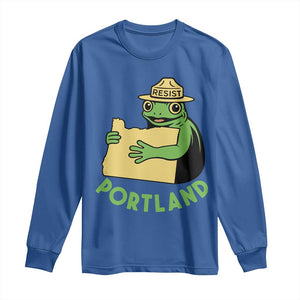 Portland Frog Resist Long Sleeve Shirt Oregon Map Vintage Graphic TS02 Royal Blue Print Your Wear