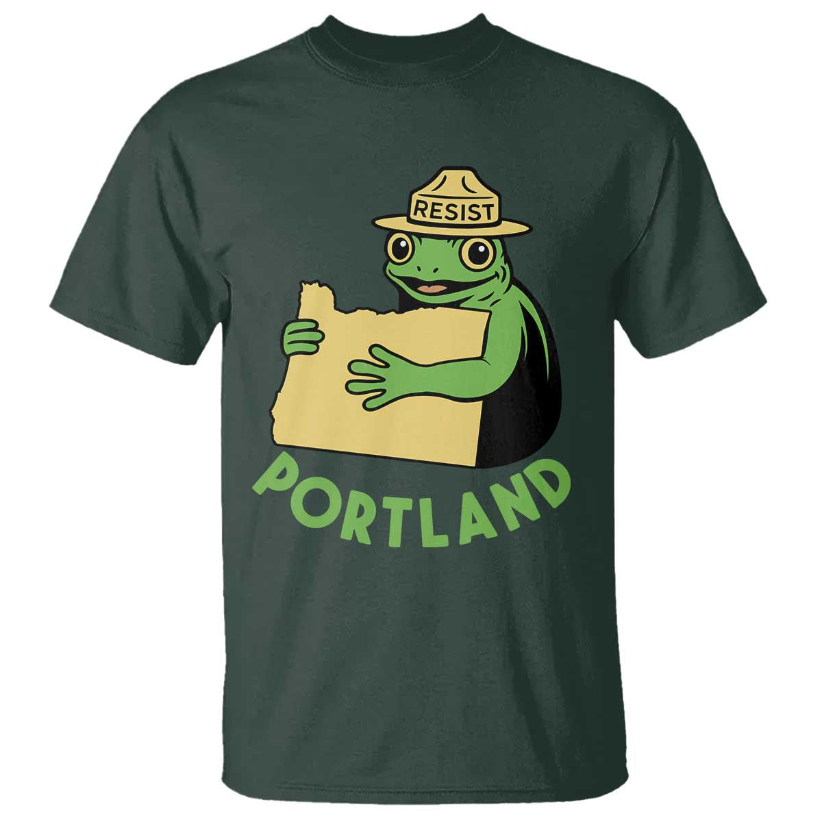 Portland Frog Resist T Shirt Oregon Map Vintage Graphic TS02 Dark Forest Green Print Your Wear