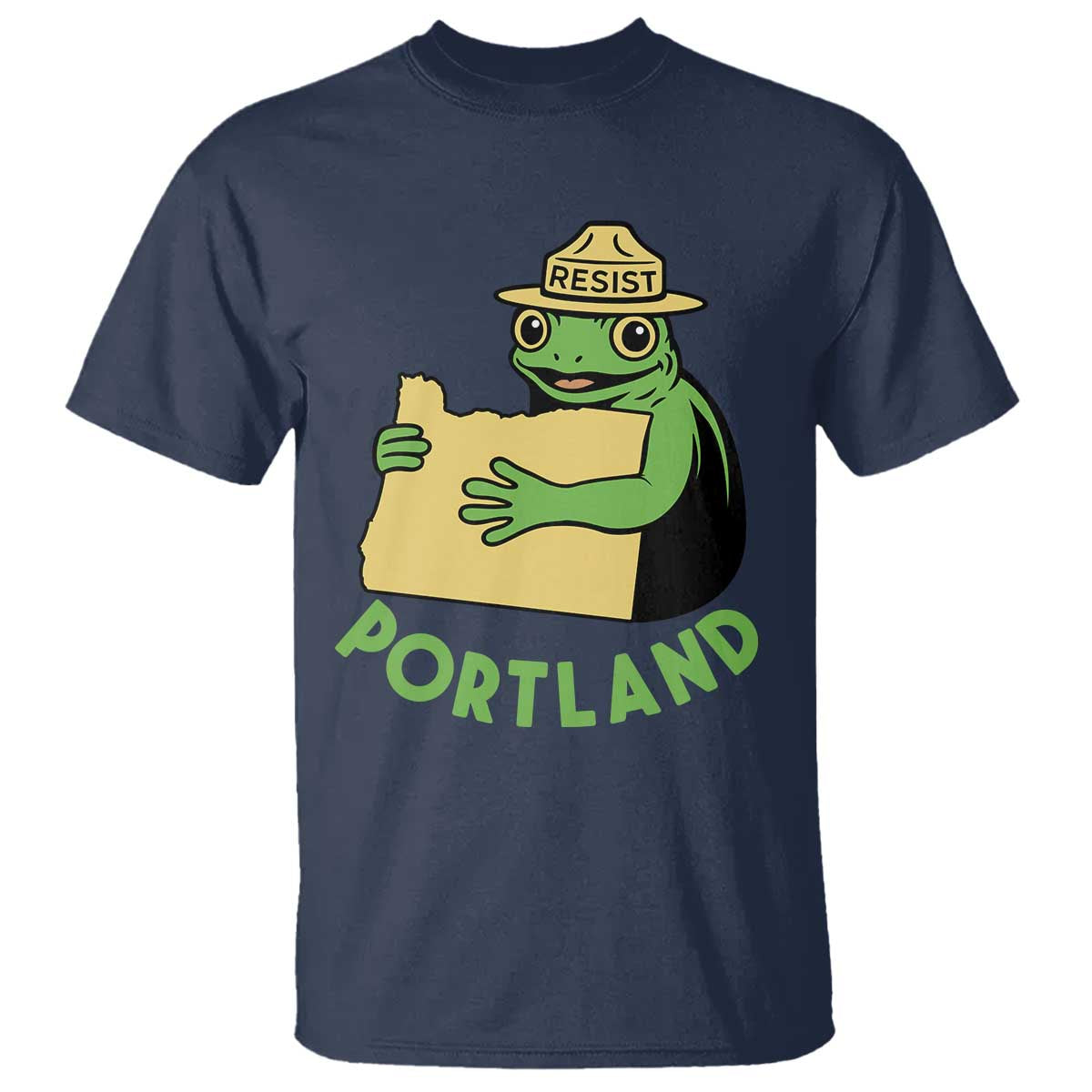Portland Frog Resist T Shirt Oregon Map Vintage Graphic TS02 Navy Print Your Wear
