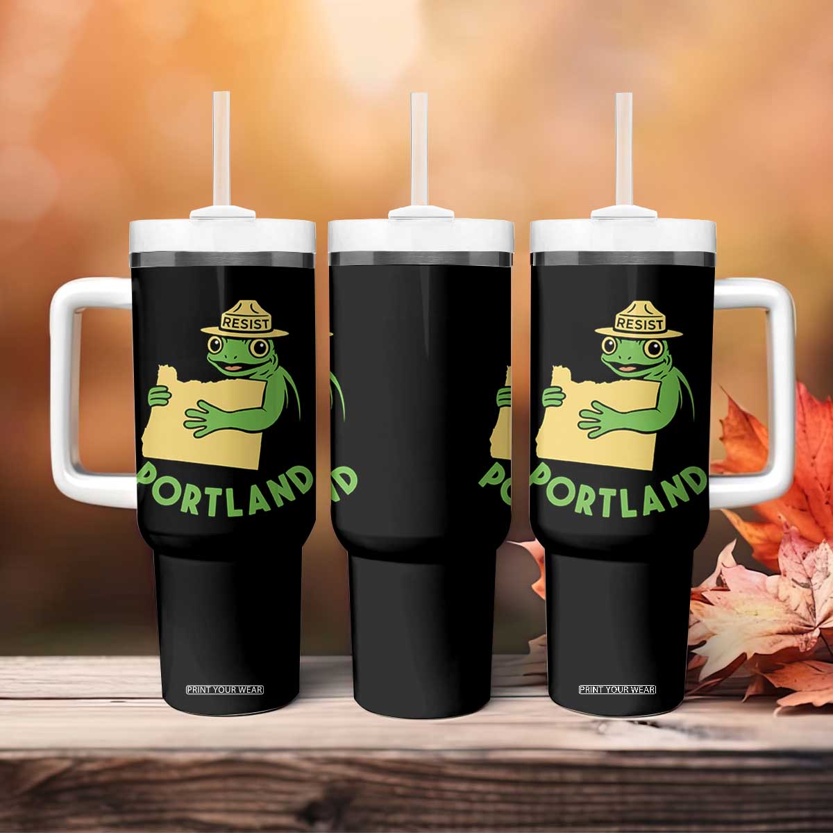 Portland Frog Resist Tumbler With Handle Oregon Map Vintage Graphic TS02 Print Your Wear