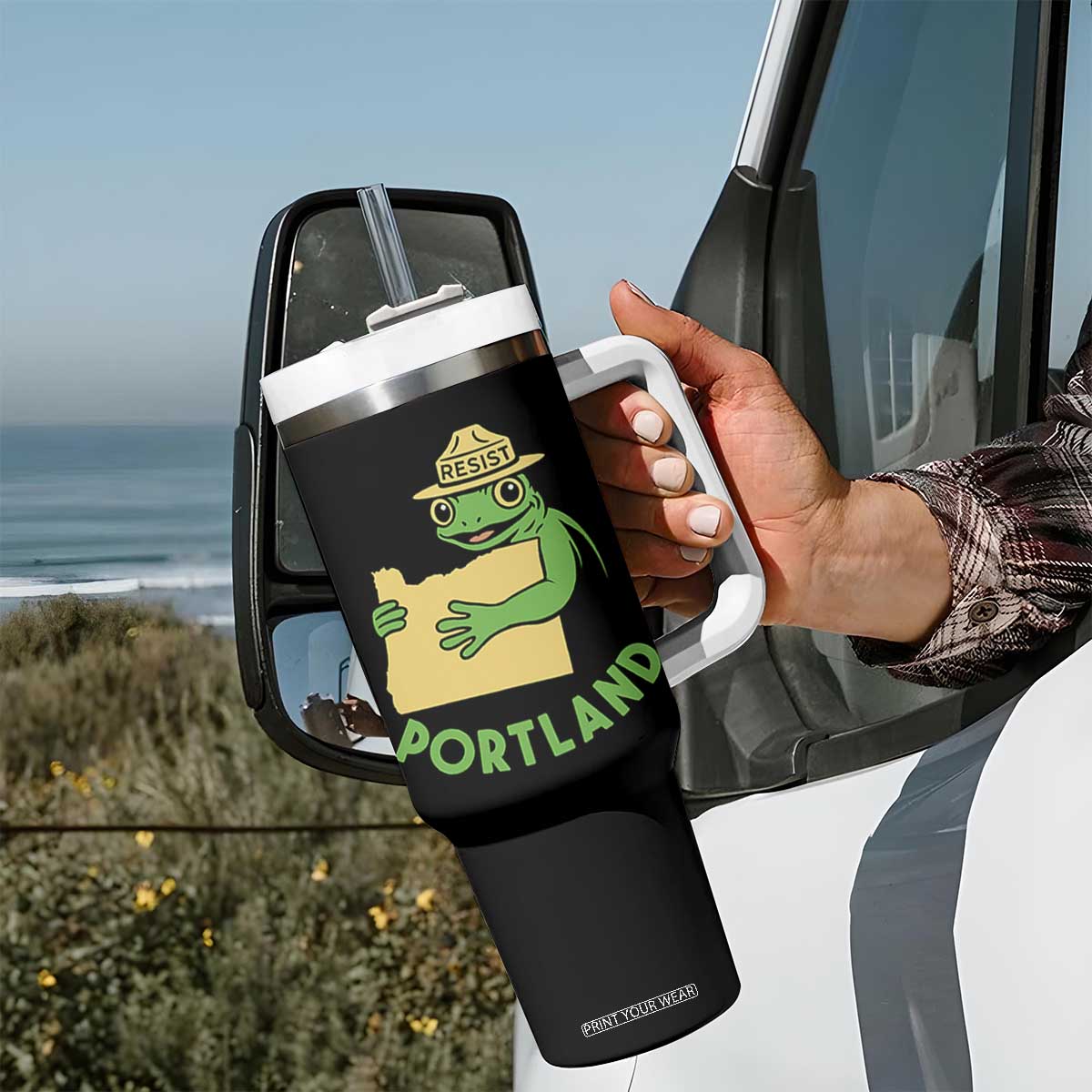 Portland Frog Resist Tumbler With Handle Oregon Map Vintage Graphic TS02 Print Your Wear