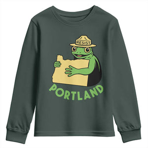Portland Frog Resist Youth Sweatshirt Oregon Map Vintage Graphic TS02 Dark Forest Green Print Your Wear