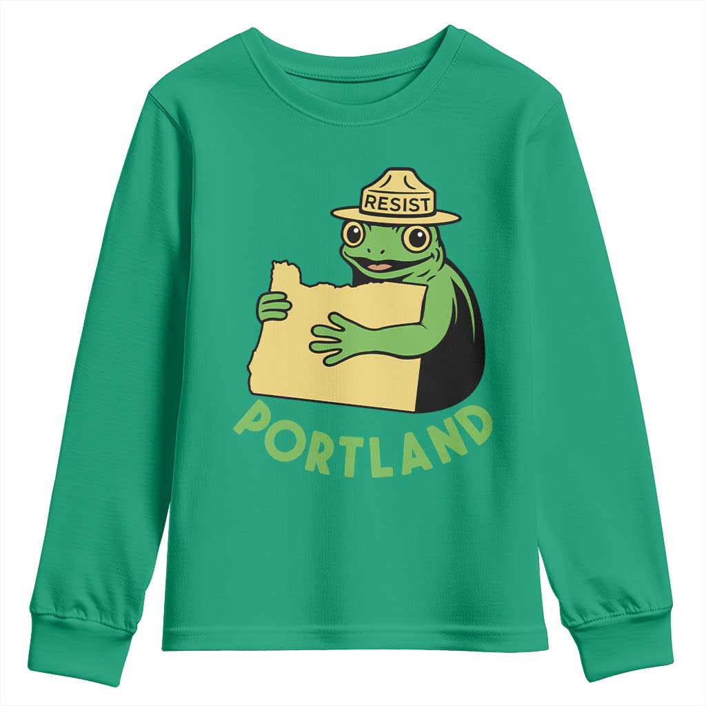 Portland Frog Resist Youth Sweatshirt Oregon Map Vintage Graphic TS02 Irish Green Print Your Wear
