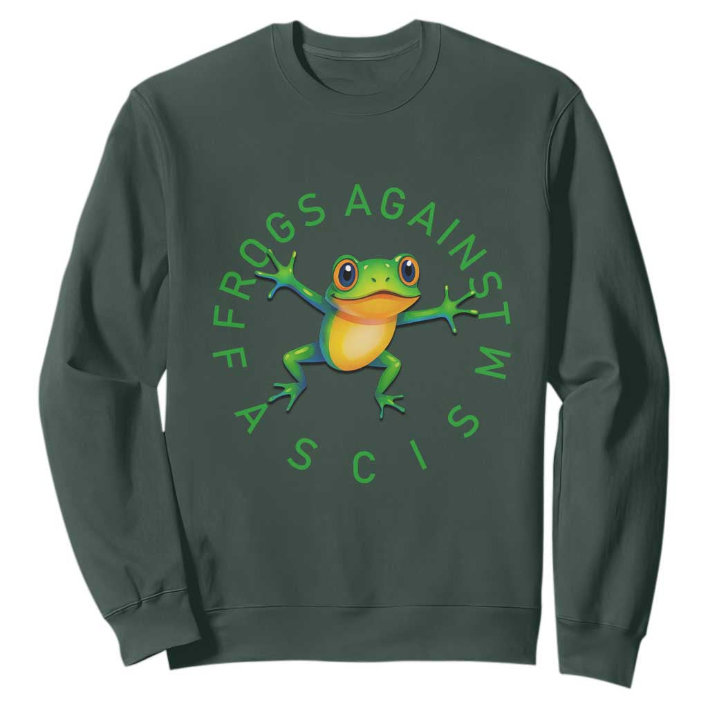 Frogs Against Fascism Sweatshirt Portland Frog Protest Together Strong TS02 Dark Forest Green Print Your Wear