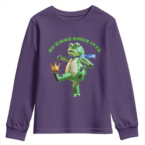 No Kings Since 1776 Frog Youth Sweatshirt Funny Inflatable Frog Meme Protest Portland TS02 Purple Print Your Wear