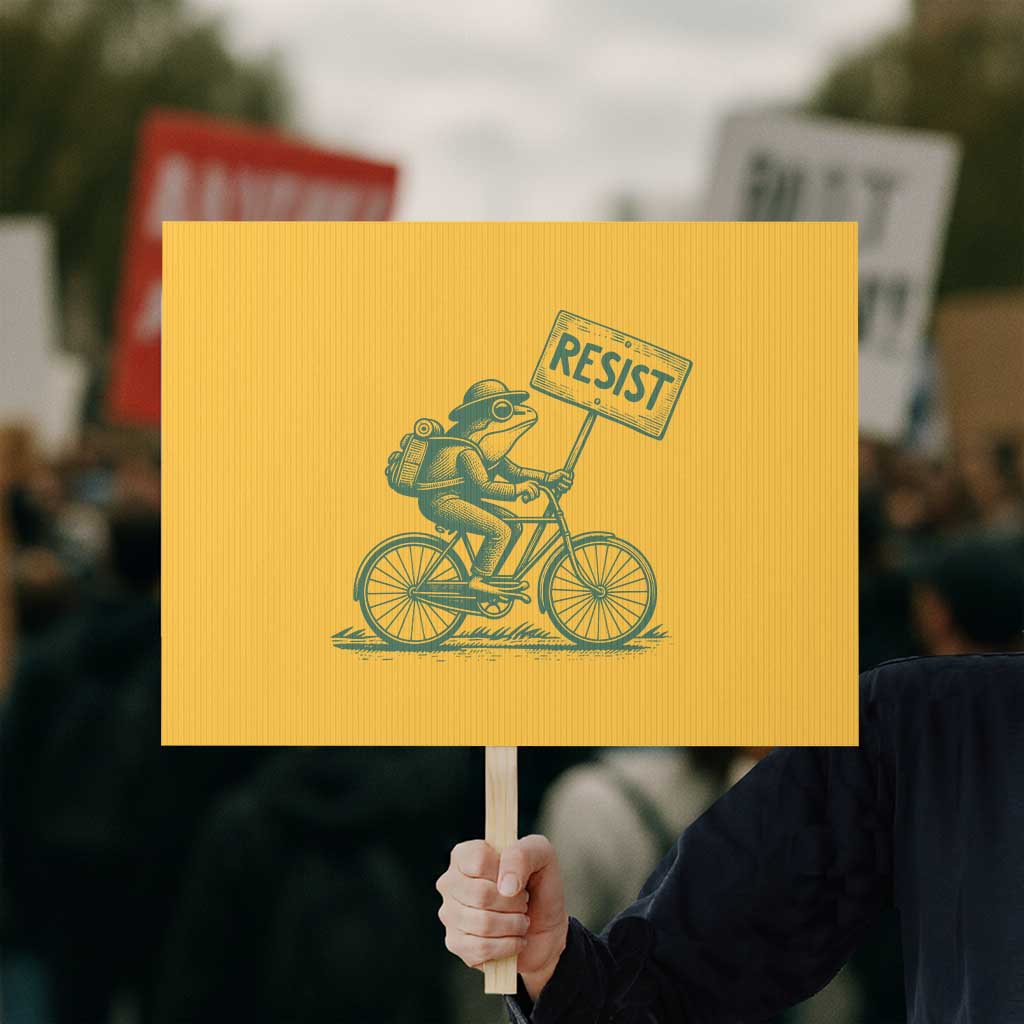 Cycling Protest Frog Protest Sign Resist Free Portland Retro Graphic TS02 Horizontal 18