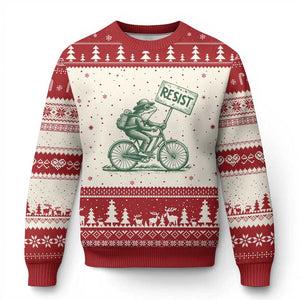 Cycling Protest Frog Ugly Christmas Sweater Resist Free Portland Retro Graphic TS02 Beige Red Print Your Wear