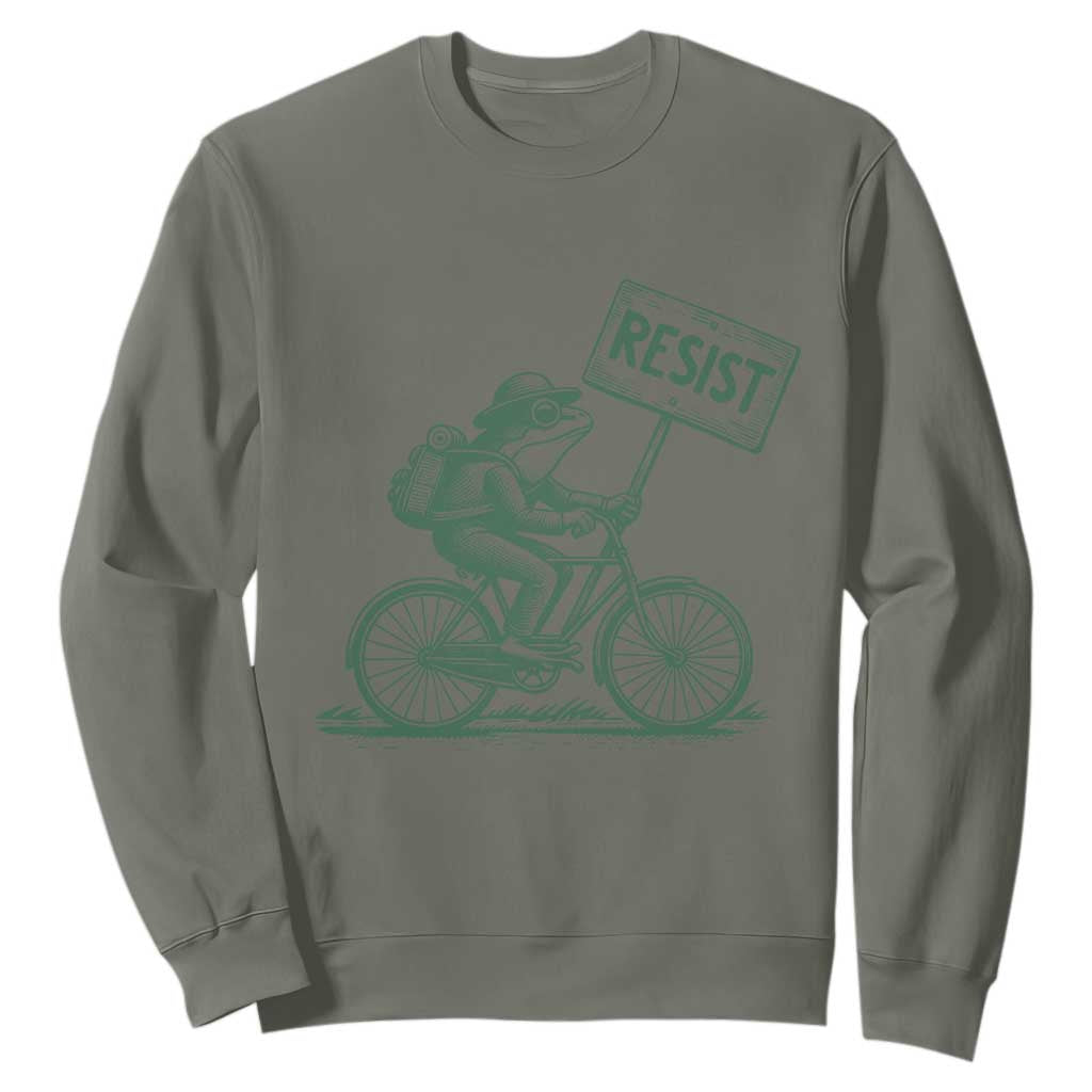 Cycling Protest Frog Sweatshirt Resist Free Portland Retro Graphic TS02 Military Green Print Your Wear