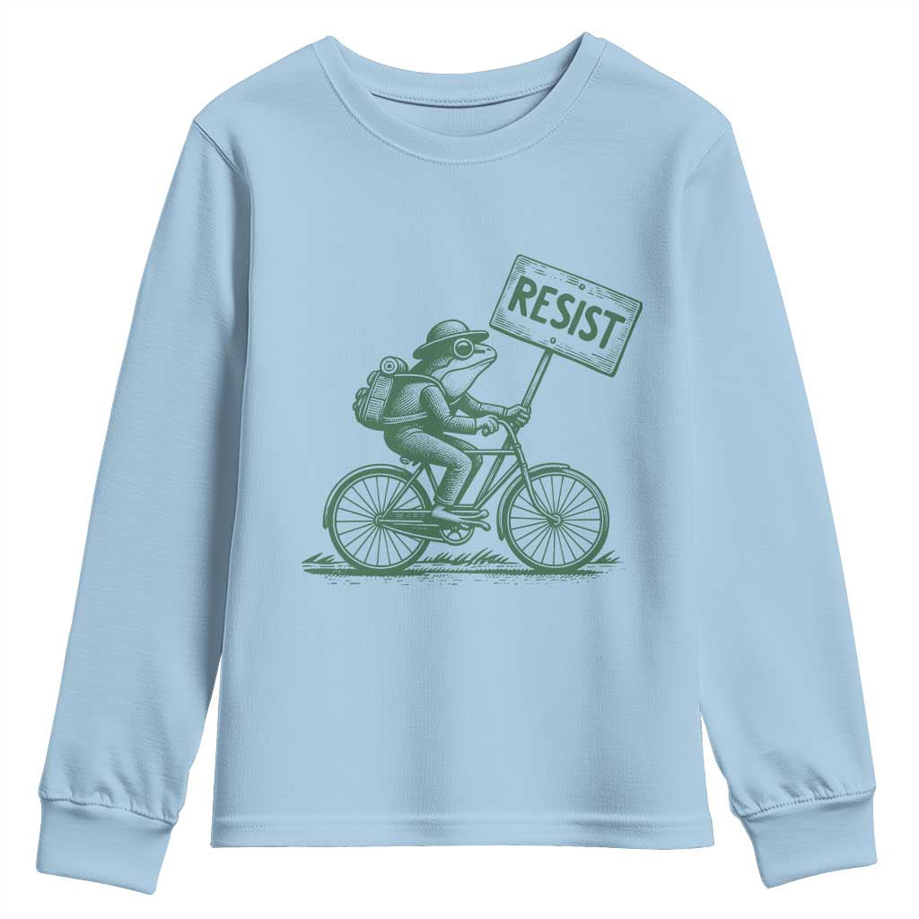 Cycling Protest Frog Youth Sweatshirt Resist Free Portland Retro Graphic TS02 Light Blue Print Your Wear