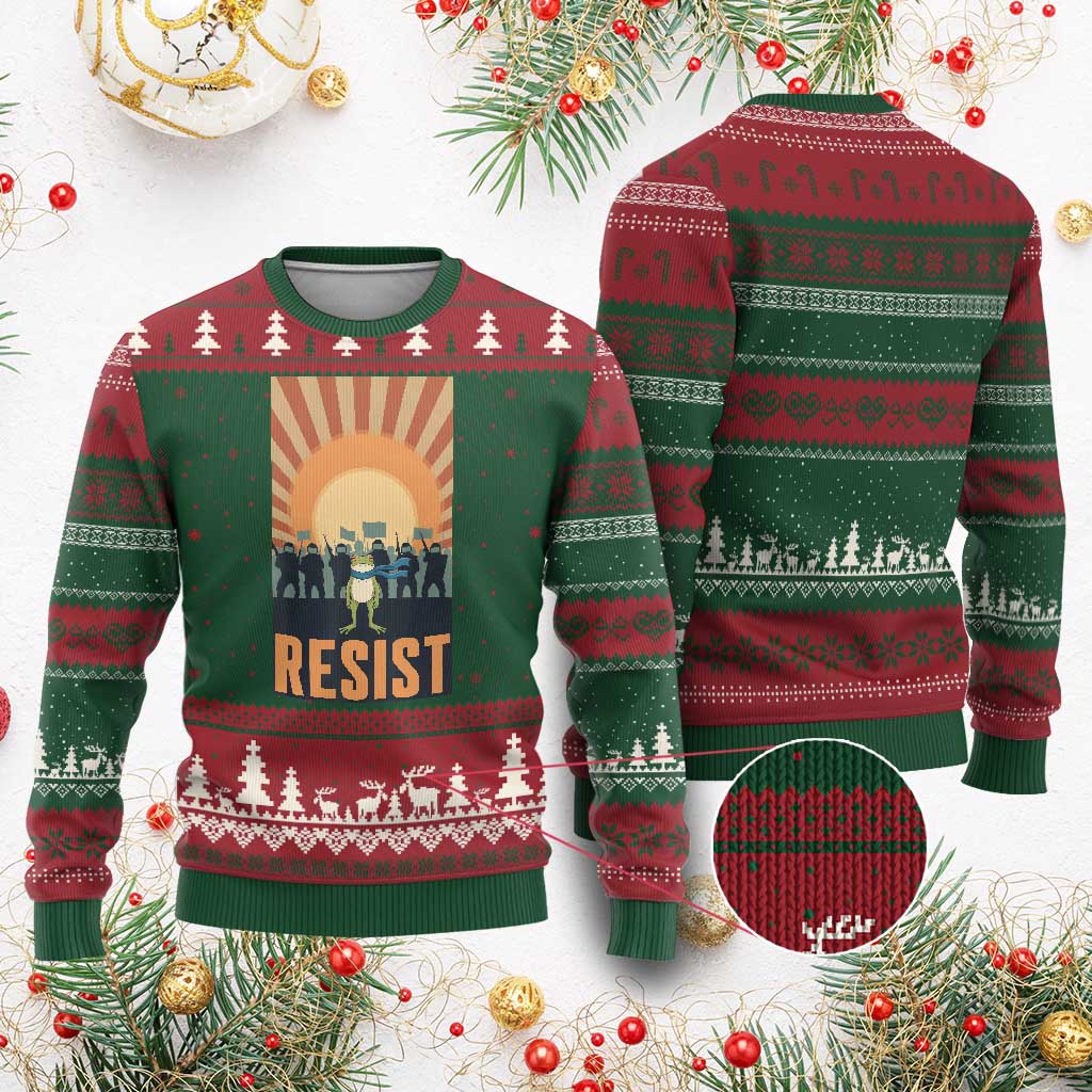 Frog Resist Ugly Christmas Sweater Bold Protest Free Portland TS02 Red Green Print Your Wear