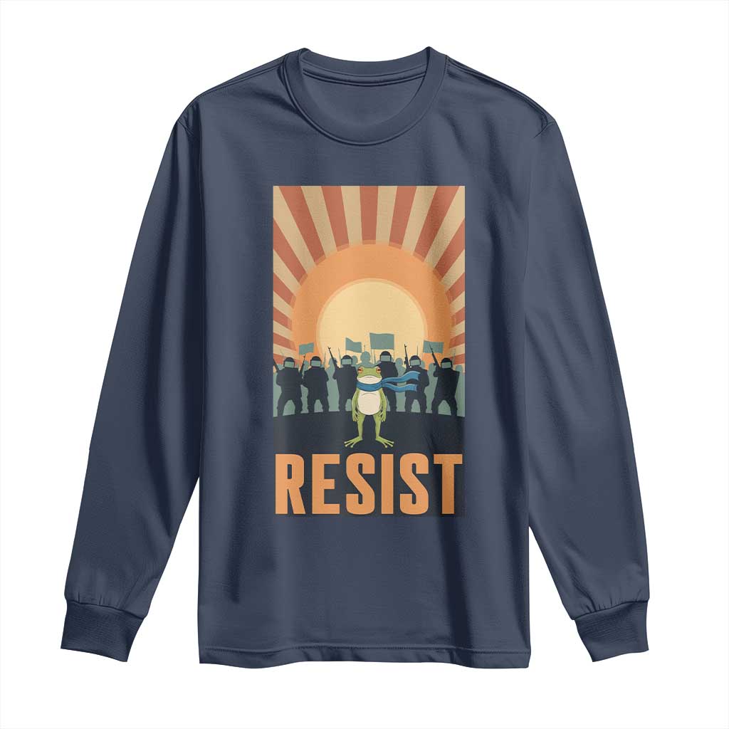 Frog Resist Long Sleeve Shirt Bold Protest Free Portland TS02 Navy Print Your Wear