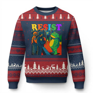 Rainbow Street Protest Frog Ugly Christmas Sweater Resist LGBTQ+ Solidarity TS02 Navy Red Print Your Wear
