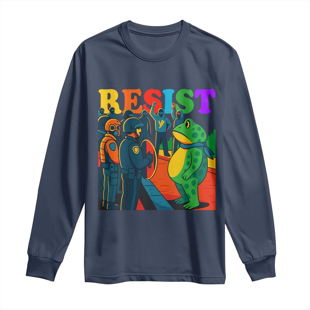 Rainbow Street Protest Frog Long Sleeve Shirt Resist LGBTQ+ Solidarity TS02 Navy Print Your Wear