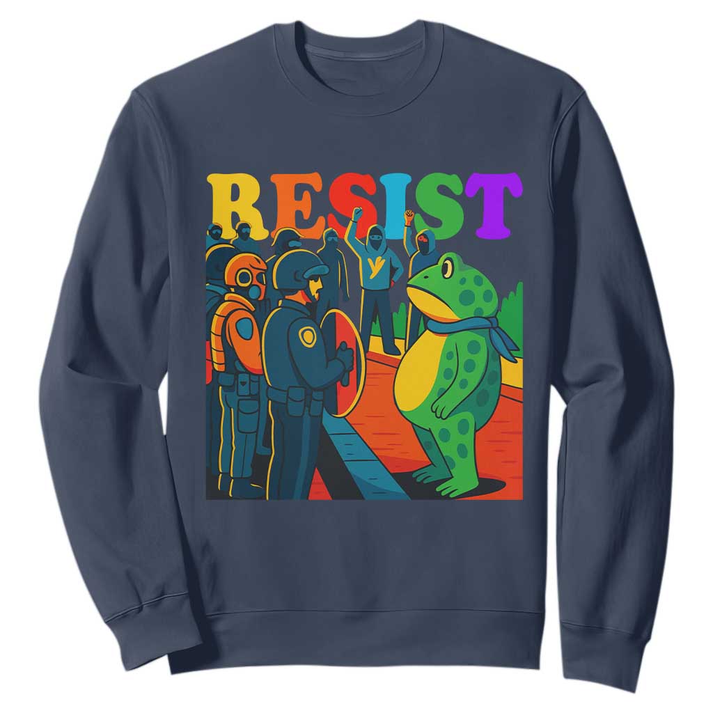 Rainbow Street Protest Frog Sweatshirt Resist LGBTQ+ Solidarity TS02 Navy Print Your Wear