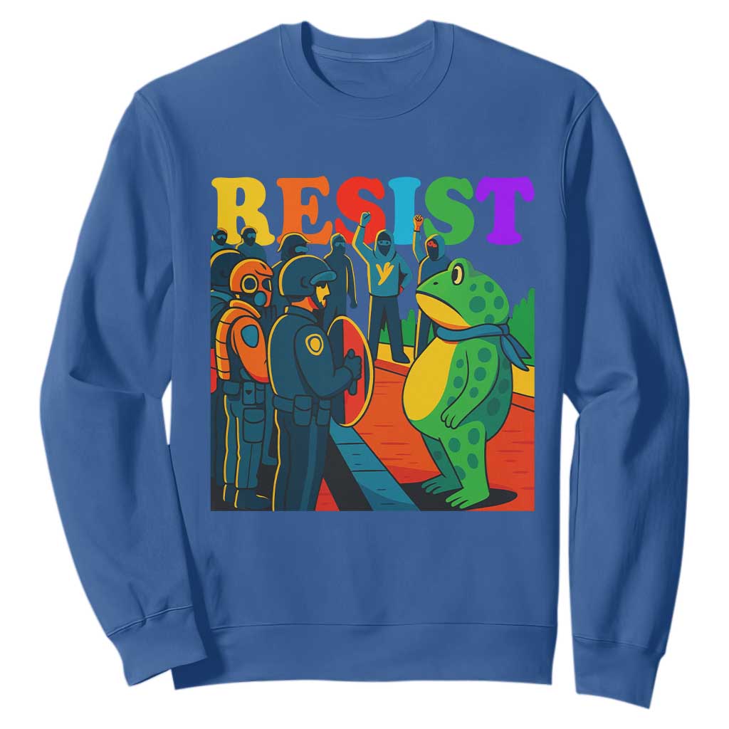 Rainbow Street Protest Frog Sweatshirt Resist LGBTQ+ Solidarity TS02 Royal Blue Print Your Wear