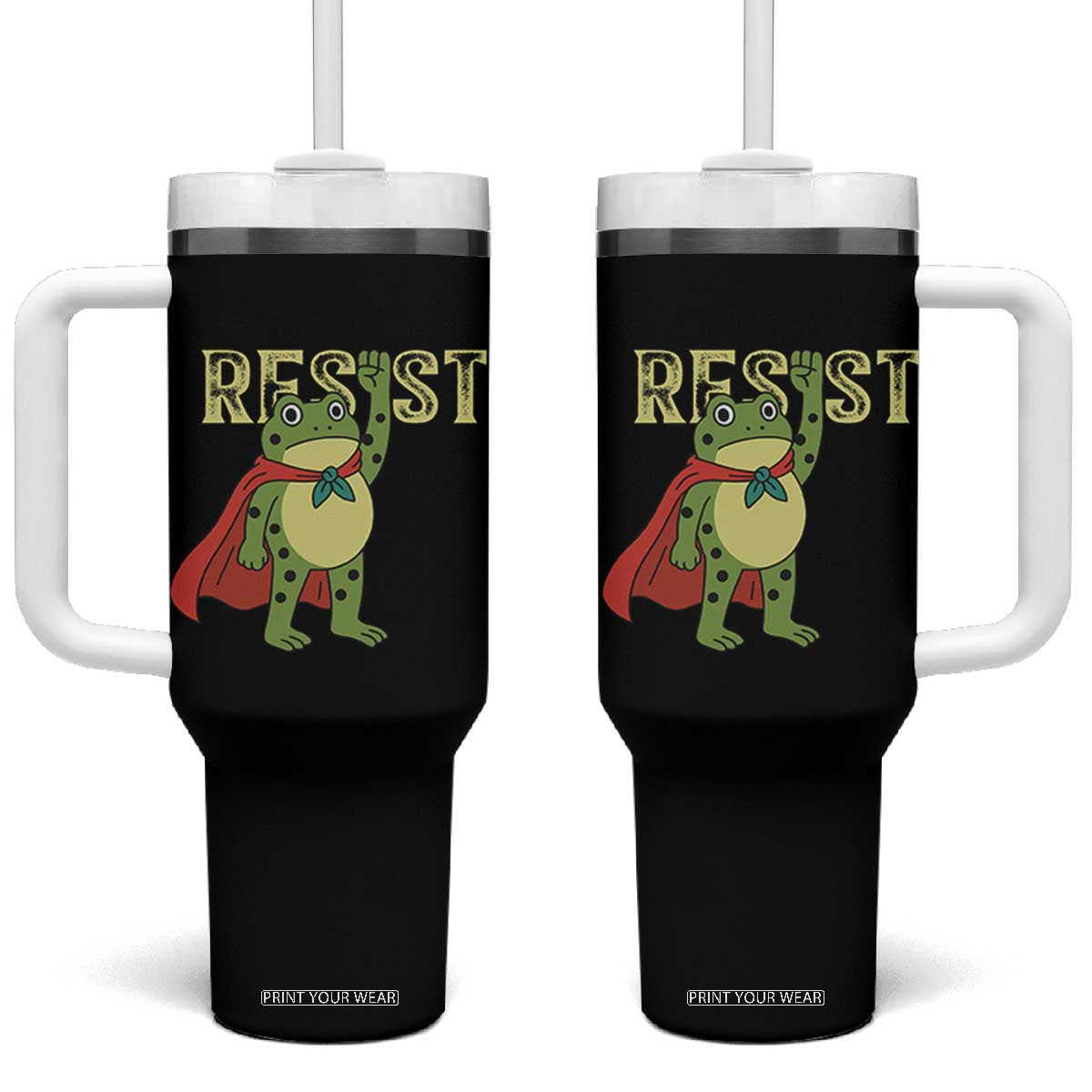 Resist Super Frog Tumbler With Handle Free Portland Political Satire Retro Graphic TS02 One Size: 40 oz Black Print Your Wear