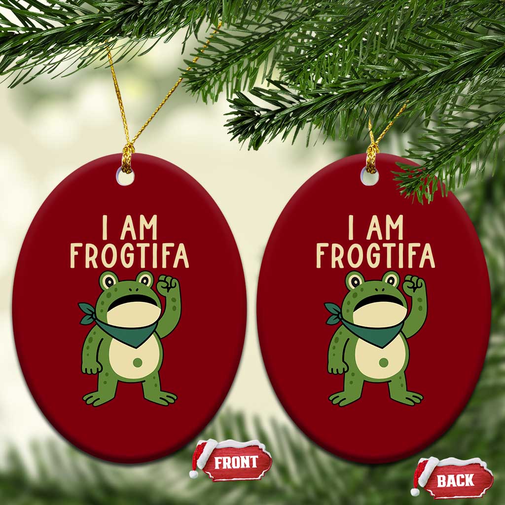 I Am Frogtifa Ceramic Ornament Frog Resist Antifascist with Raised Fist Bandana TS02 Print Your Wear