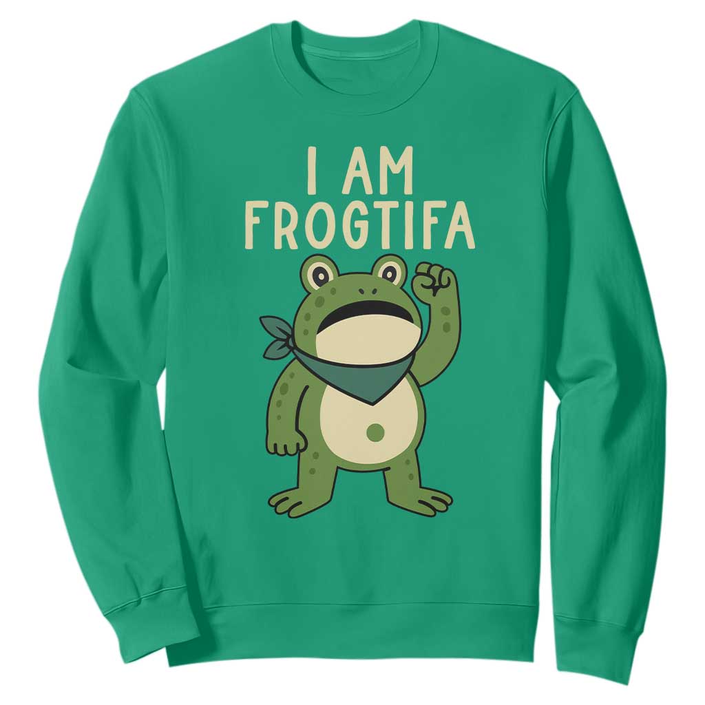 I Am Frogtifa Sweatshirt Frog Resist Antifascist with Raised Fist Bandana TS02 Irish Green Print Your Wear
