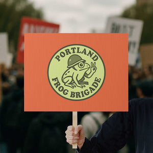 Portland Frog Brigade Protest Sign Peace Frog Protest Badge TS02 Horizontal 18" x 24" Orange Print Your Wear