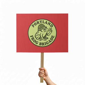 Portland Frog Brigade Protest Sign Peace Frog Protest Badge TS02 Horizontal 18" x 24" Red Print Your Wear