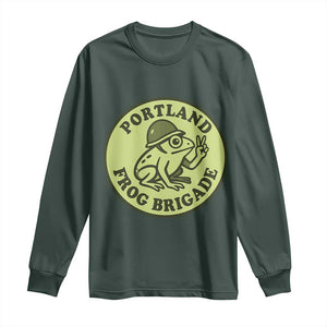Portland Frog Brigade Long Sleeve Shirt Peace Frog Protest Badge TS02 Dark Forest Green Print Your Wear