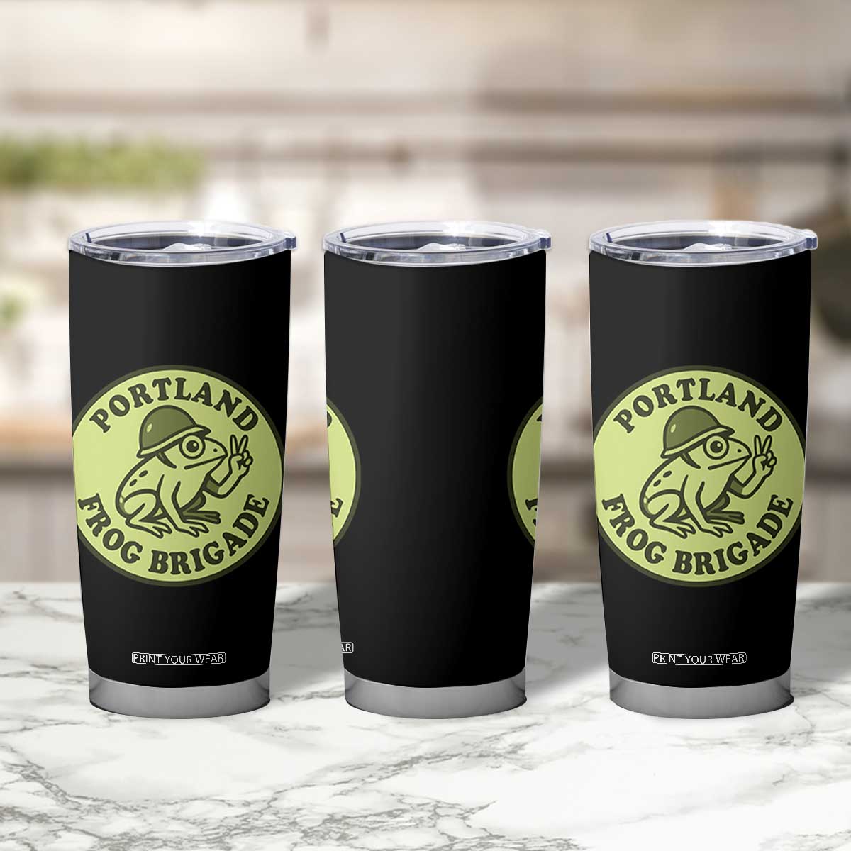 Portland Frog Brigade Tumbler Cup Peace Frog Protest Badge TS02 Print Your Wear