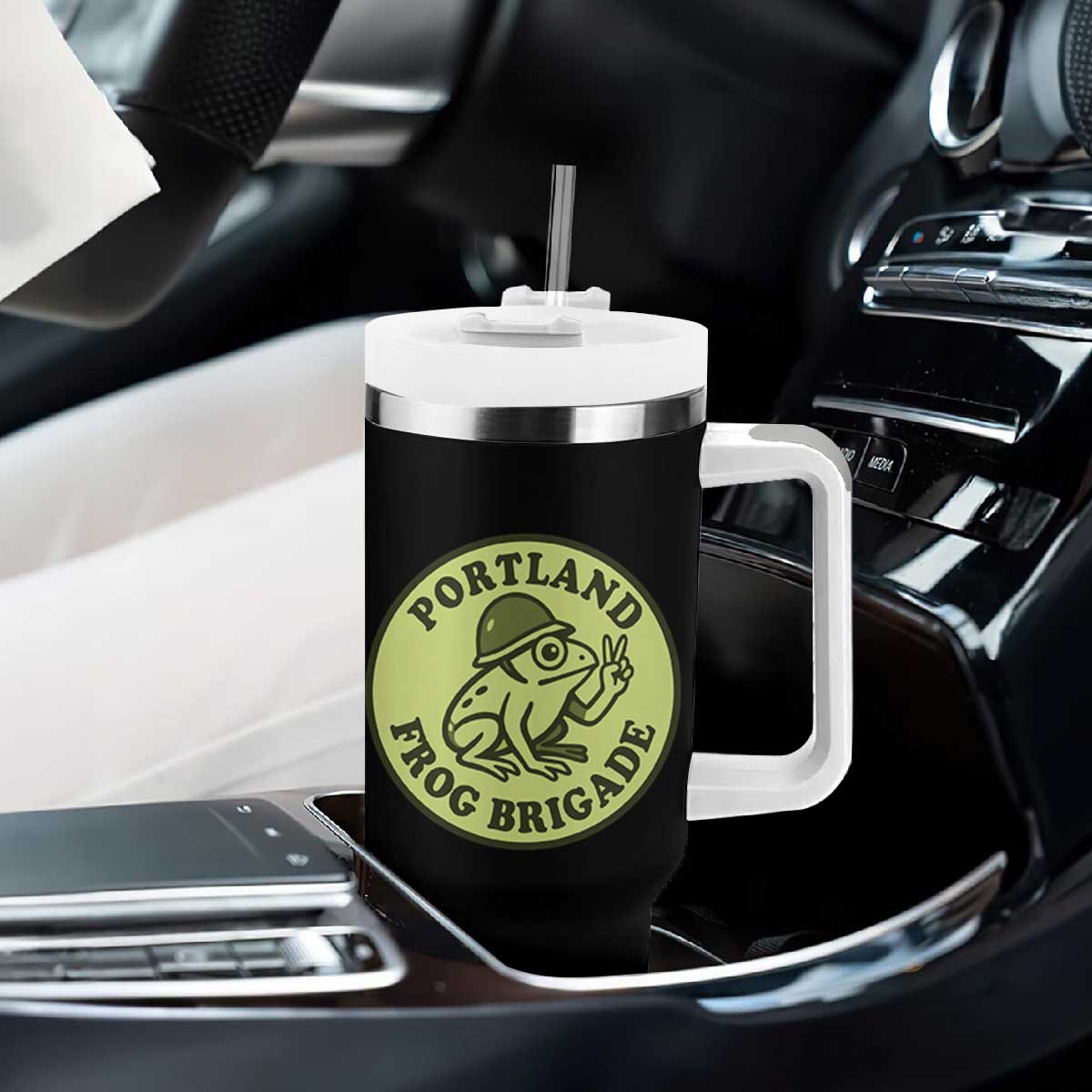 Portland Frog Brigade Tumbler With Handle Peace Frog Protest Badge TS02 Print Your Wear
