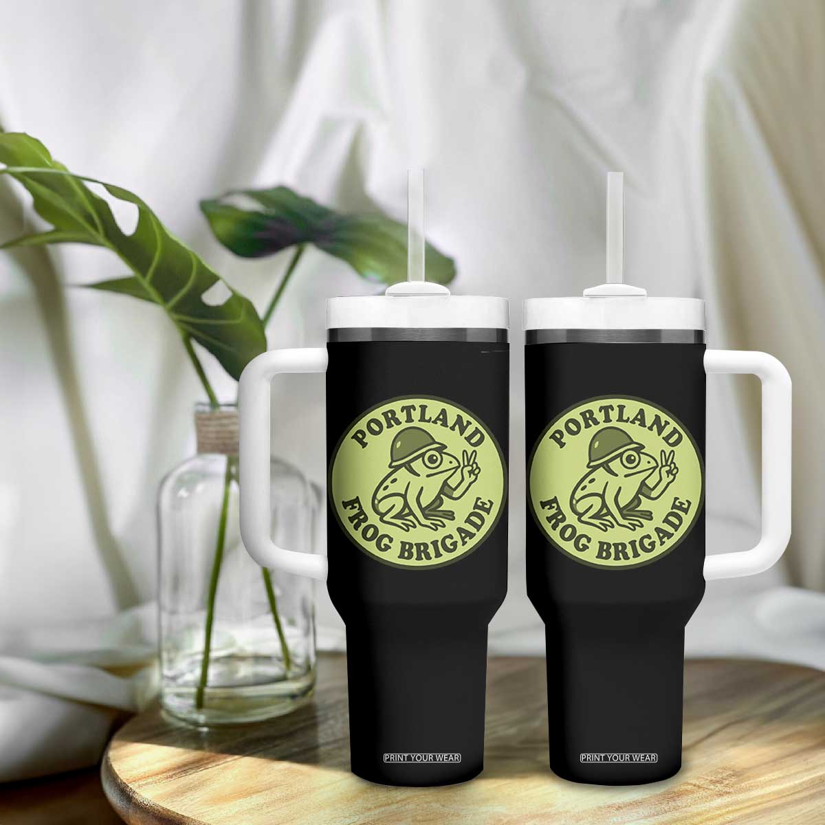 Portland Frog Brigade Tumbler With Handle Peace Frog Protest Badge TS02 Print Your Wear