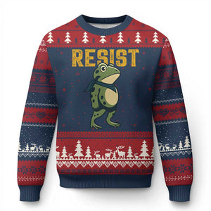 Resist Frog Protest Ugly Christmas Sweater Free Portland Political Satire TS02 Navy Red Print Your Wear