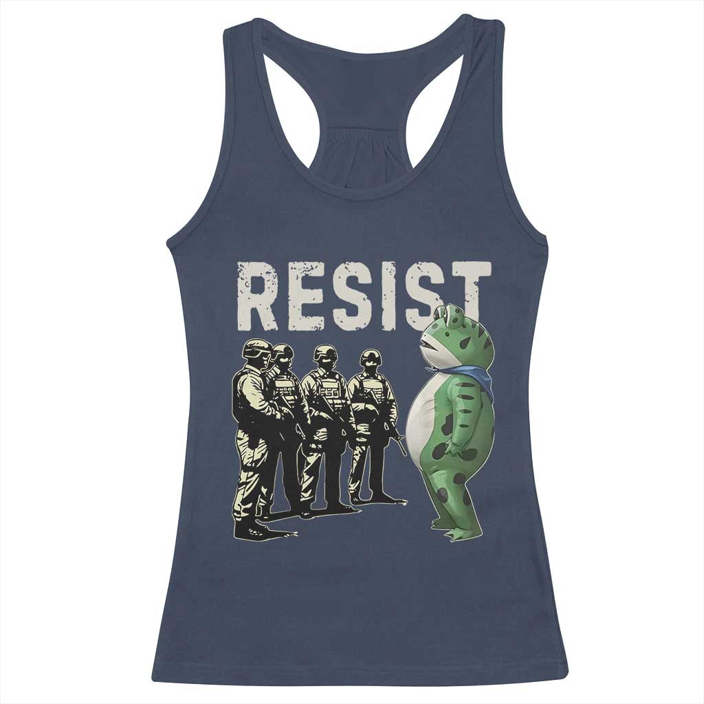 Resist Frog Racerback Tank Top Inflatable Animal Protest Free Portland TS02 Navy Print Your Wear