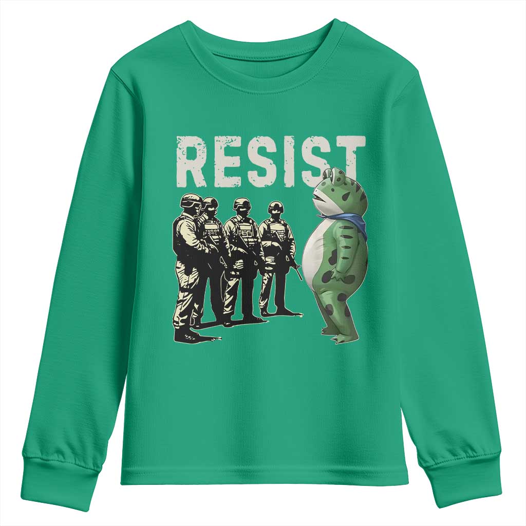 Resist Frog Youth Sweatshirt Inflatable Animal Protest Free Portland TS02 Irish Green Print Your Wear