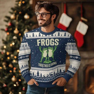 Frogs Together Strong Ugly Christmas Sweater Portland Frog Protest United We Ribbit TS02 Navy Beige Print Your Wear