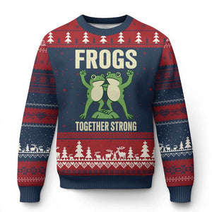 Frogs Together Strong Ugly Christmas Sweater Portland Frog Protest United We Ribbit TS02 Navy Red Print Your Wear