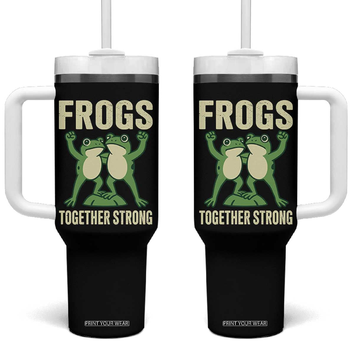 Frogs Together Strong Tumbler With Handle Portland Frog Protest United We Ribbit TS02 One Size: 40 oz Black Print Your Wear