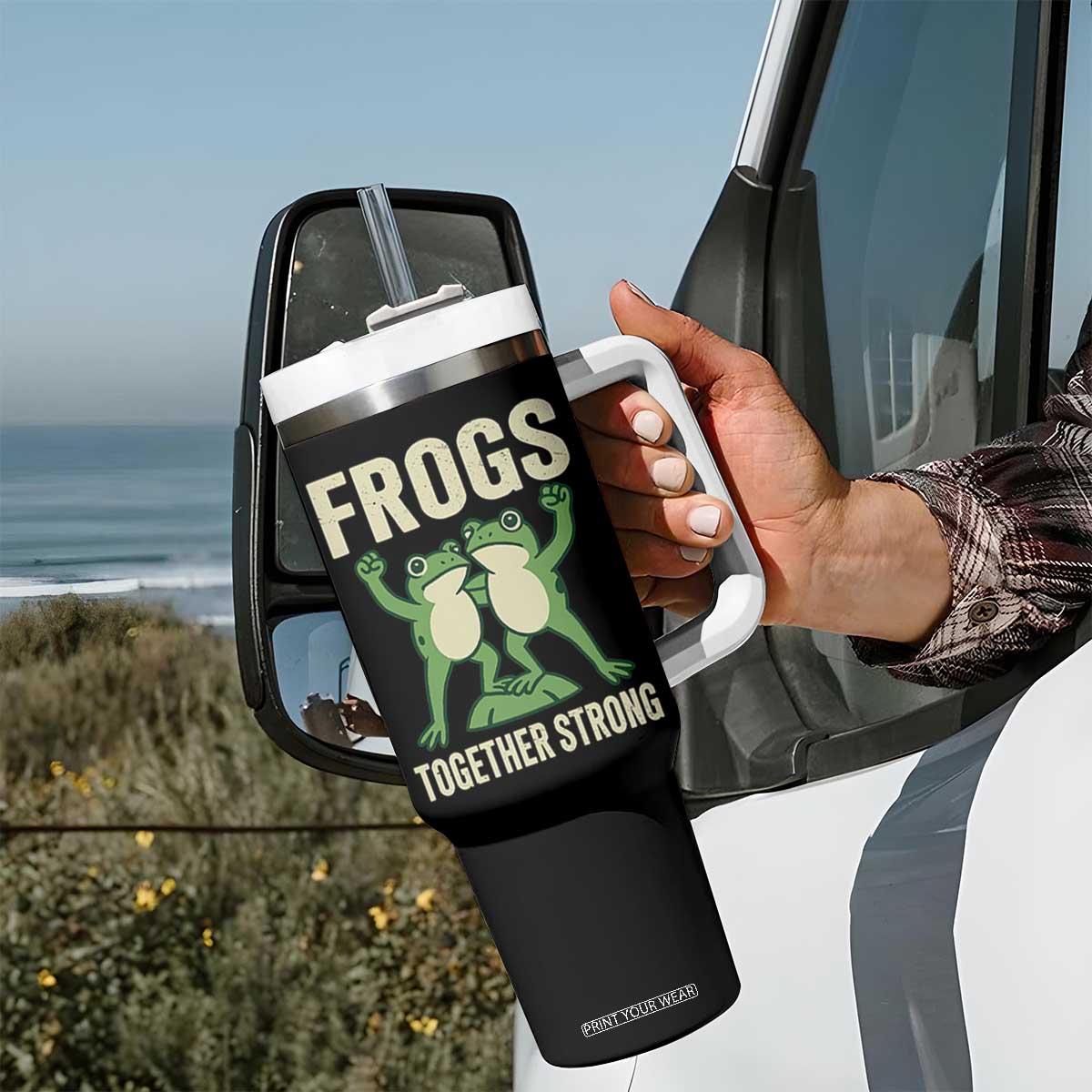 Frogs Together Strong Tumbler With Handle Portland Frog Protest United We Ribbit TS02 Print Your Wear