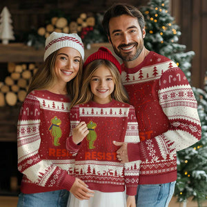 Frog Resist Ugly Christmas Sweater Free Portland Political Satire TS02 Red Beige Print Your Wear